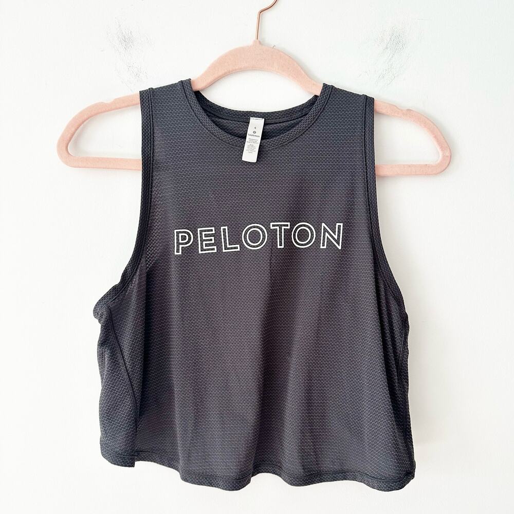 Peloton x Lululemon Womens Fast As Light Tank Top Open Back Mesh Size 4 Charcoal